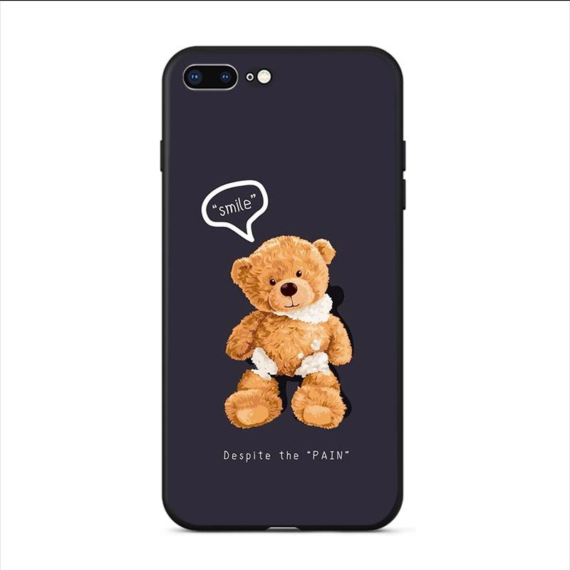 Cute Cartoon Bear Phone Case For Iphone 12 Mini 13 11 Pro Max SE 2020 XS X XR Hard Mobile Shell 7 6S 8 Plus 5 Funny Unique Cover