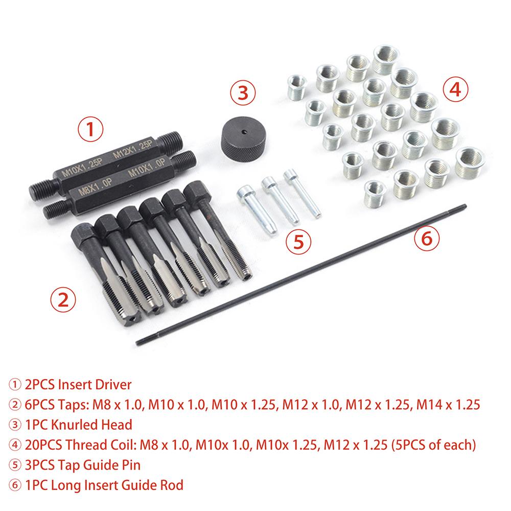 33PCS Glow Plug Thread Repair Kit, Steel Thread Repair Tool Cylinder Head Glow Plug Tap Thread