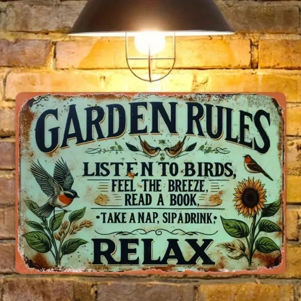 Vintage Garden Rules Metal Sign 8x12 Inch Wall Decor for Home Bar Cafe
