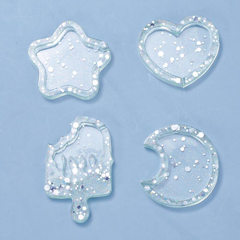 5PCS DIY Crystal Drip Glue Flowing Sand Pendant Mold Moon Love Cat Face Irregular Hanging Pendant Silicone Mold