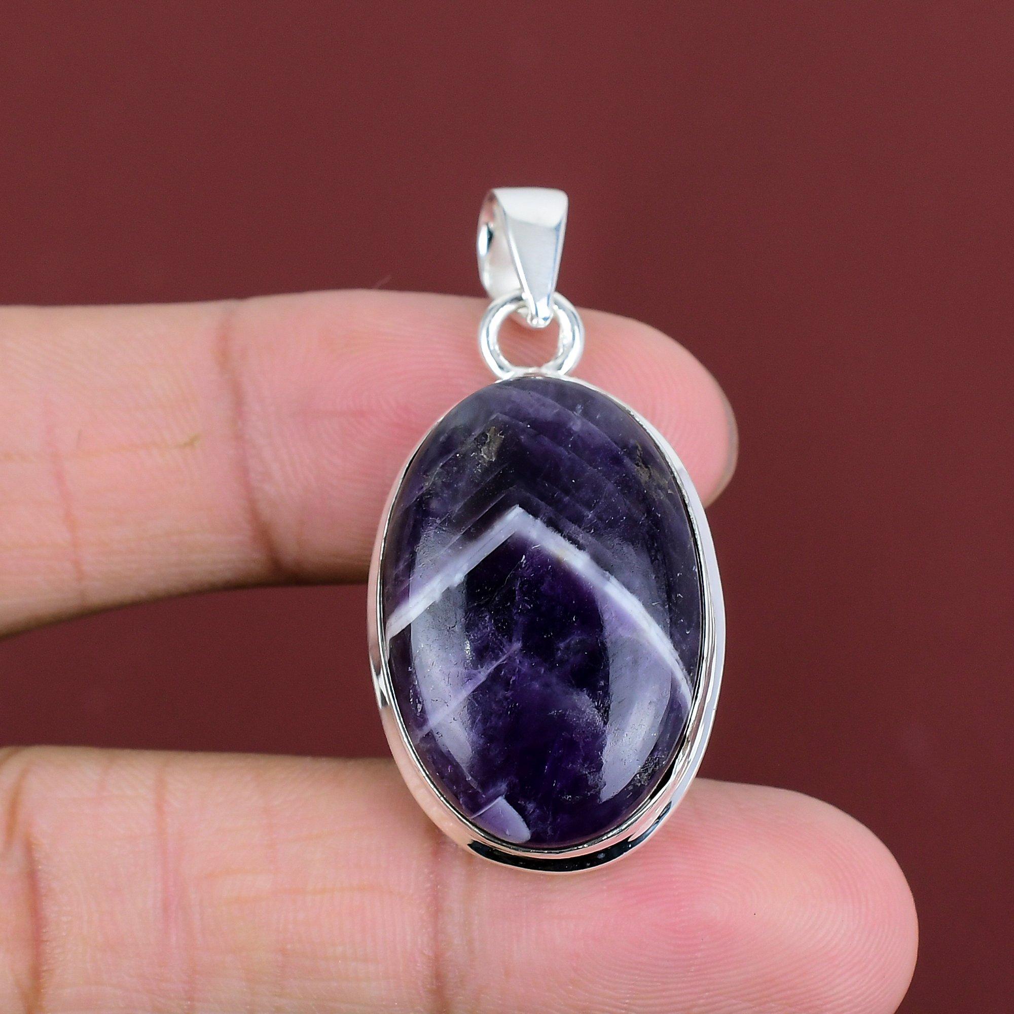 

Chevron Amethyst Pendant 925 Sterling Silver Pendant Birthstone Jewelry Handmade Top Quality Gemstone Pendant Gifts For Mom Stylish Pendant