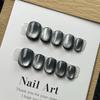 10 Pcs Handmade Short Black Cat Eye Press On Nails Reusable Stick On False Nails