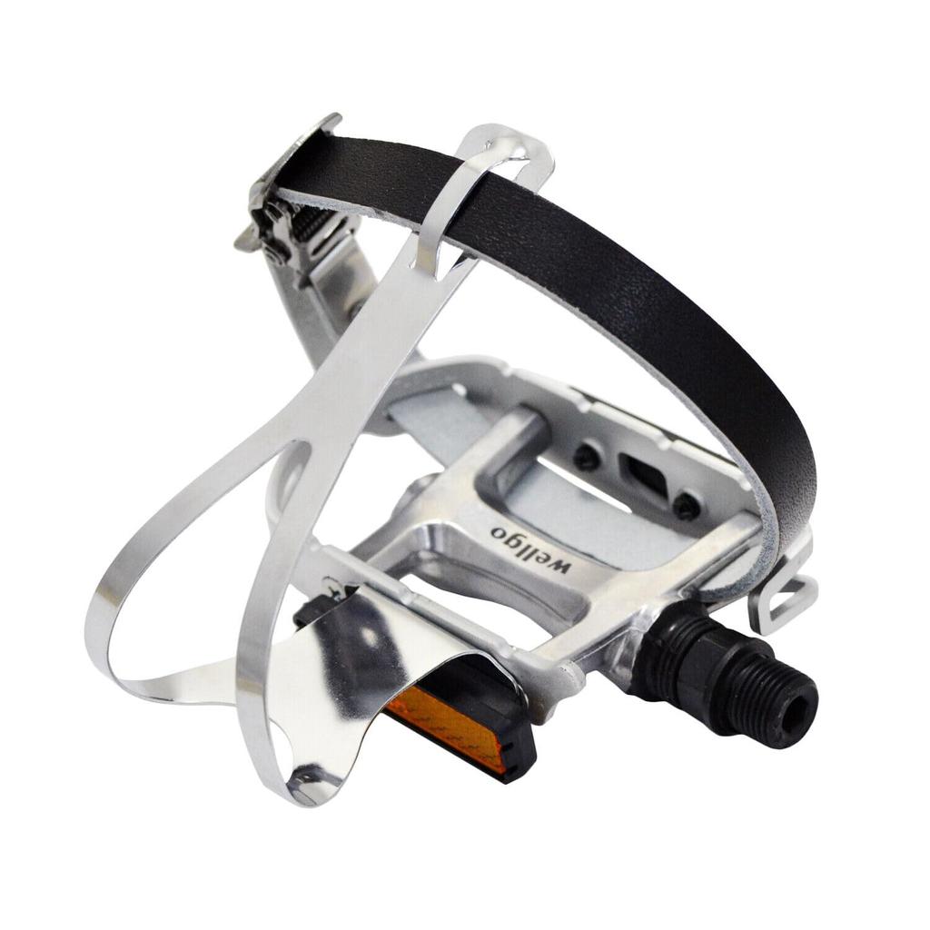 Wellgo R104 Classic Road Touring Pedals with Toe Clips and Leather Straps (WE2784)