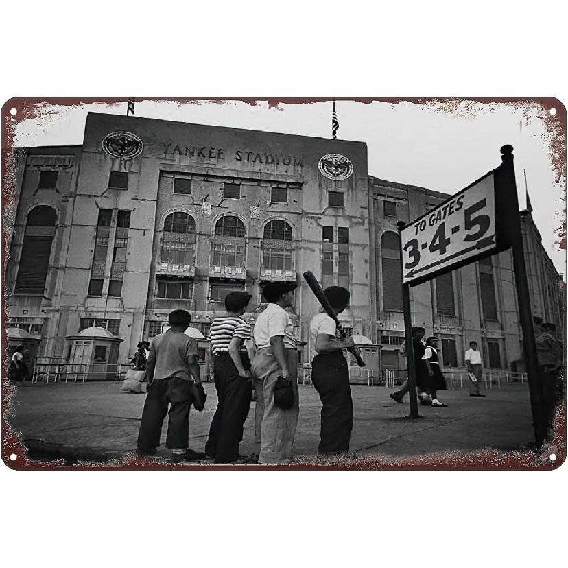 Yankee Stadium Boys New York 1950 Era Baseball Nostalgia Poster Vintage Metal Tin Sign Wall Art Plaque Decor for Home Bar Pub Club Cafe 8x12 inch