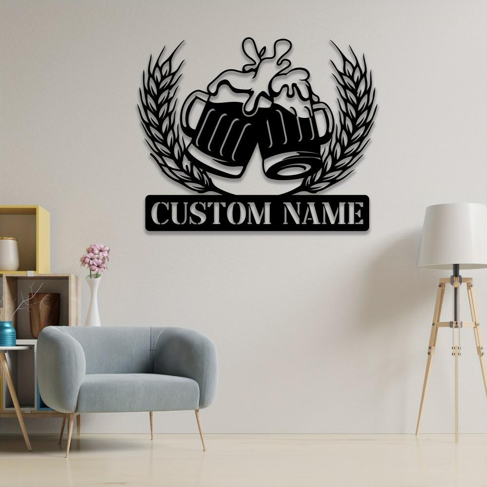 Metal Sign Beer Cup Silhouette Custom Surname Decoration Indoor Outdoor Home Wall Art