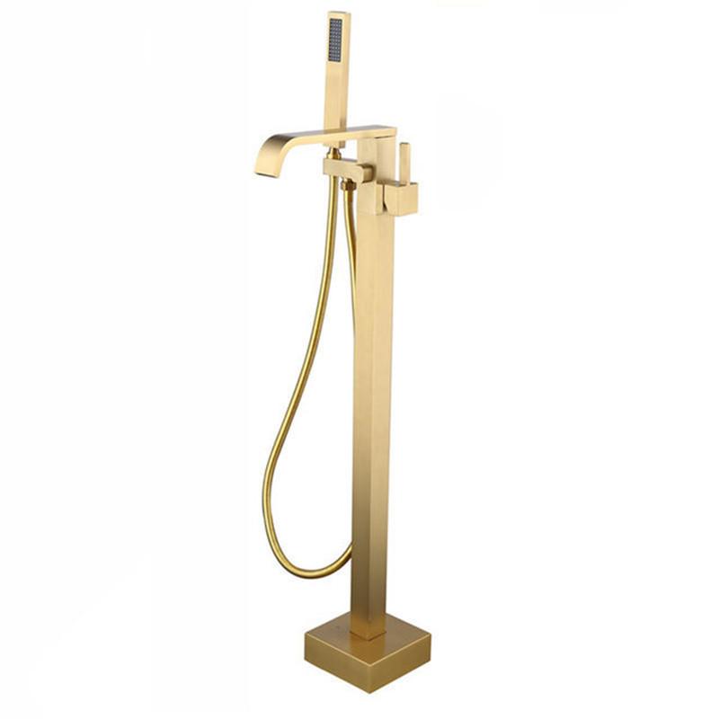 Tuqiu Bathtub Faucet + Handheld Shower Free Standing Rose Gold BathTub Mixer Taps Floor or Wall Mounted Bathtub Mixer