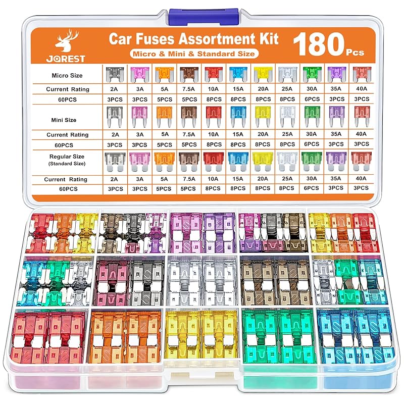 JOREST 300Pcs Car Fuse Assortment Kit, 160 Mini Blade Fuses Automotive + 90 Standard Auto Fuses + 50 Micro + Puller – Replacement for RV Camper
