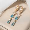 Luxury Flowers with Water Droplets Zirconia Dangle Earrings for Women Golden Earring Jewelry Party Accessories