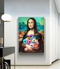 Funny Wall Art for Toilet Mona Lisa with Toilet Paper and Doughnut, Bathroom Toilet, Unique Humorous Painting On Canvas,
