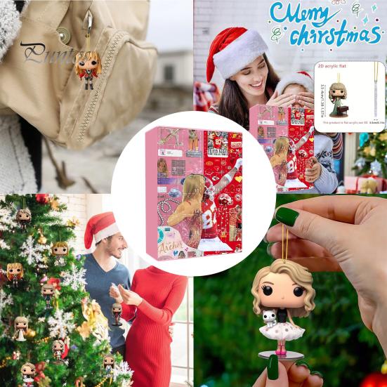 Vánoční adventní kalendář 2024 24 dní Kreslené akrylové figurky Ozdobná sada Vánoční odpočítávací kalendář pro milovníky hudby