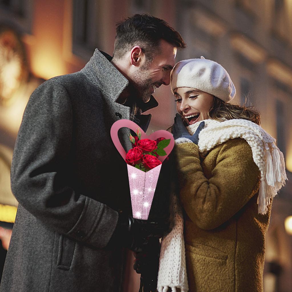 60 Peças Embalagens para Flores Coração de Dia dos Namorados Flor Única 18,3 X 3,9 Polegadas Papel de Embrulho para Buquê de Flores Caixas Coração Para Flores Coração de Amor F