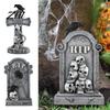 Decorative Accents for Halloween Skull Tombstone, Stone Look Retro Gothic Resin Creepy Outdoor Haunted House Horror Decor Crow Gravestone Ornament