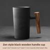 Vintage Ceramic Mug with Wooden Handle Japanese Style Coffee Cup for Couples Home Use
