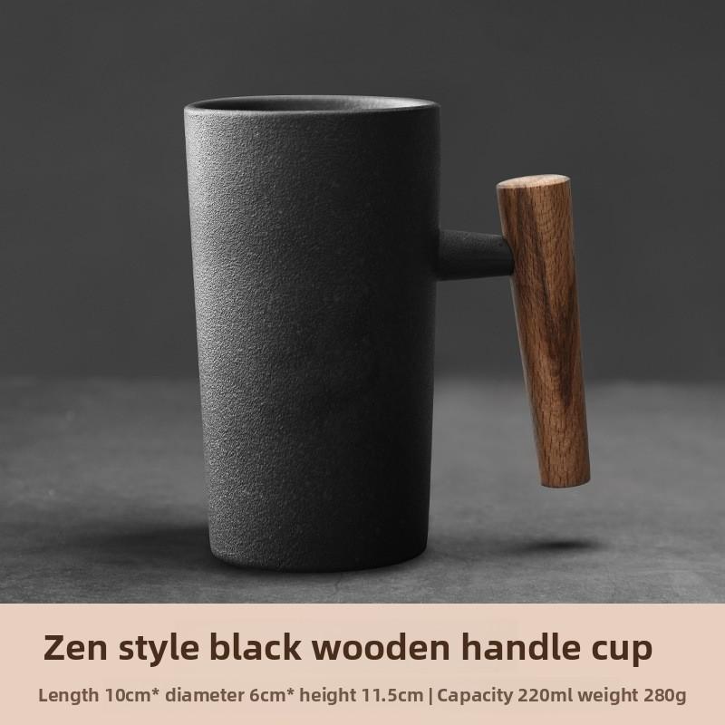 Vintage Ceramic Mug with Wooden Handle Japanese Style Coffee Cup for Couples Home Use