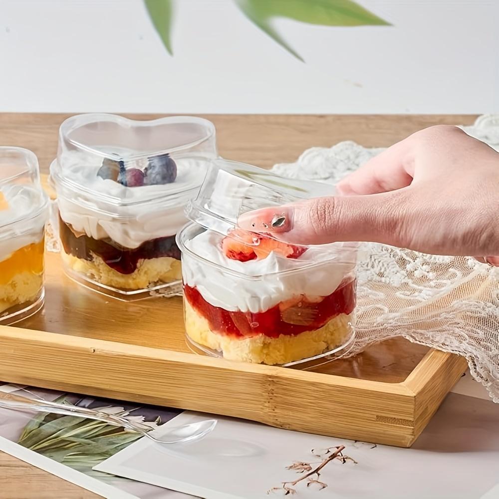 20pcs White Plastic Dessert Cups with Heart-Shaped Rim - Reusable, Clear Cake Stand C, Mousse, and Desserts - Perfect for Parties
