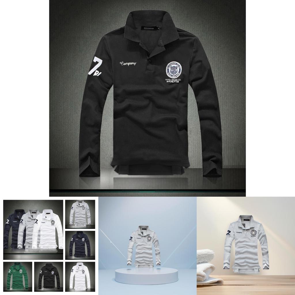 Men's New Fashion Slim Fit Long Sleeve Polo Shirt Casual Cotton Tee