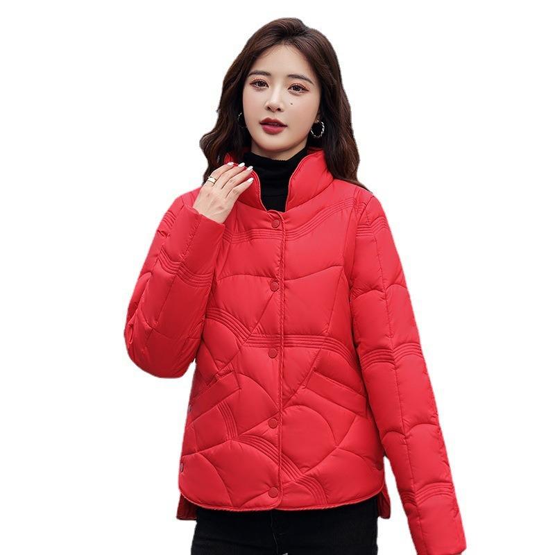 New product Xiangyun embossed down cotton-padded women's short fashion stand-up collar light cotton-padded women's cotton-padded jacket