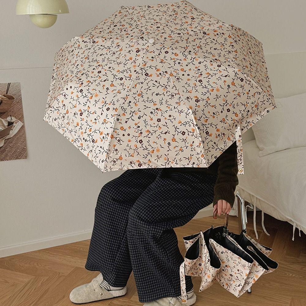 Fully Automatic/Manual Folding Rain Umbrella UV Protection Floral Pattern Sunshade Umbrella with Storage Bag Waterproof
