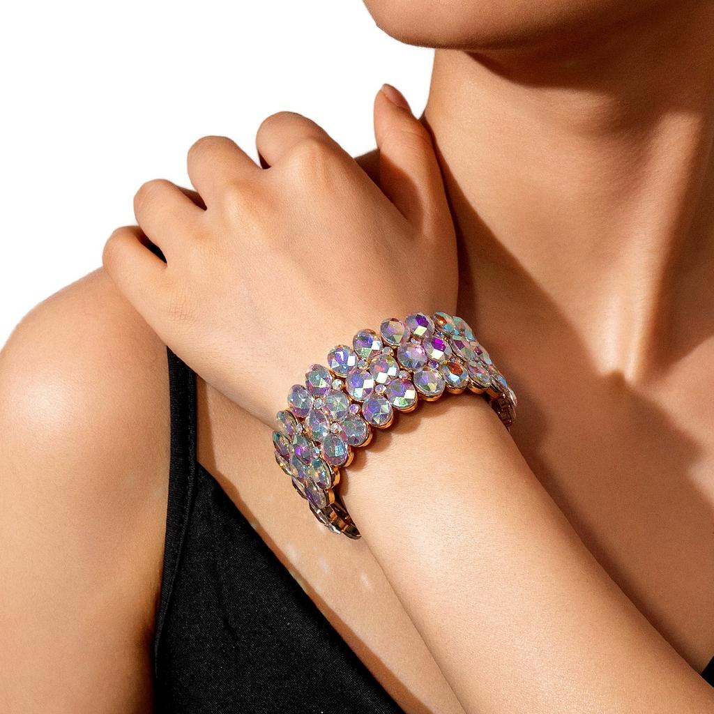 Mode Persönlichkeit Ab Bunte Elastische Große Armband Legierung Glas Armband Frauen Braut Schmuck