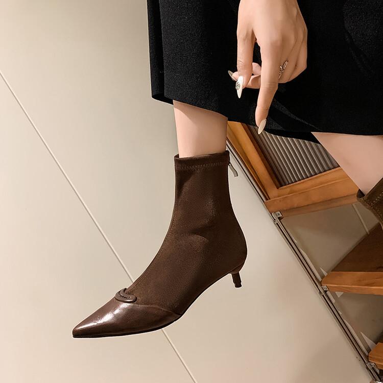 

Chao is easy to wear~ splicing pointed cat and thin boots French boots 34-42 autumn and winter new versatile short boots women 39 светло-коричневого