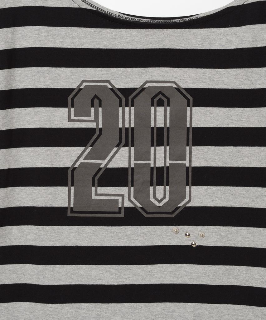 MILLO WOMEN Off-Shoulder Striped T-Shirt [Black]