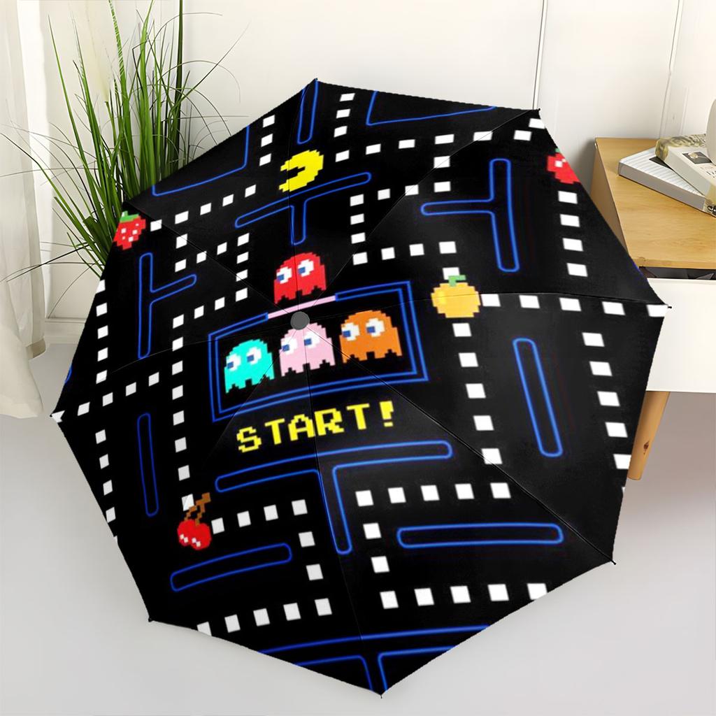 Pac-Man Game Pattern Folding Umbrella Windproof Waterproof Umbrella Outdoor Travel Sunshade Umbrella