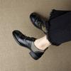 Moda Nuove Scarpe da Donna in Vera Pelle Primavera/Autunno Mocassini a Punta Tonda Scarpe da Donna Moda Pumps da Donna Tacco Alto Chunky