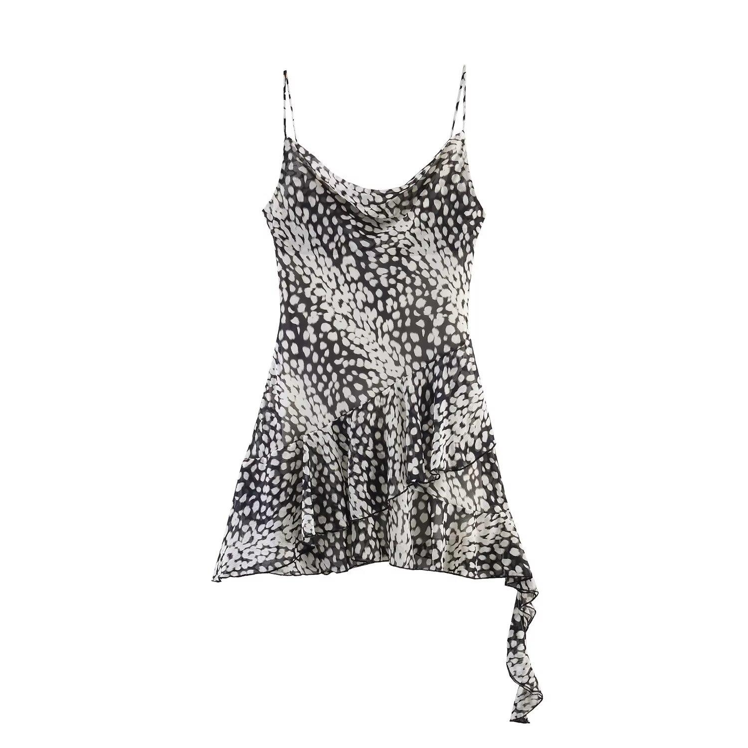 European and American women s clothing popular fashion asymmetric printing mini dress XS