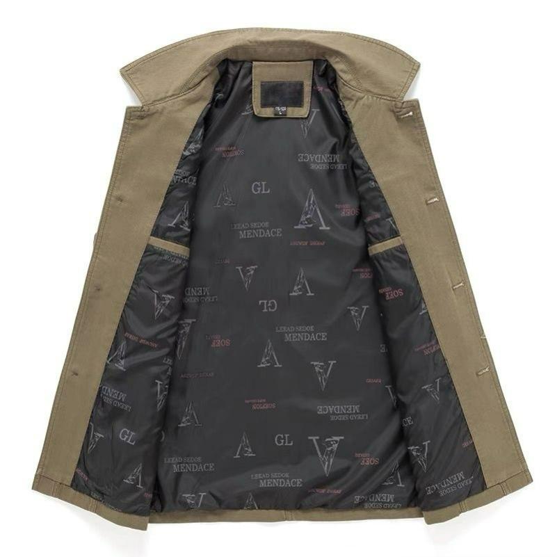 Veste en Coton Homme Printemps et Automne Veste Business Casual Vêtements de Papa Veste à Boutons et Revers Vêtements pour Homme