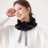 Lace Ruffled Shawl Detachable Front Tie Black Ruffled Sleeve Lace Fake Collar  Ladies
