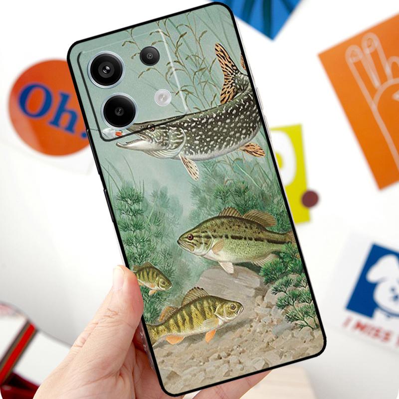 Pike Fish Fishing Bait Funda For Xiaomi Redmi Note 13 10 11 12 14 Pro 11S 12S Case For Redmi 15 12C 13C 14C 10C 15C