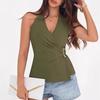 Top da donna con scollo a V senza maniche allacciato al collo, vestibilità aderente, sexy, tinta unita, camicetta a portafoglio per l'estate, uso quotidiano