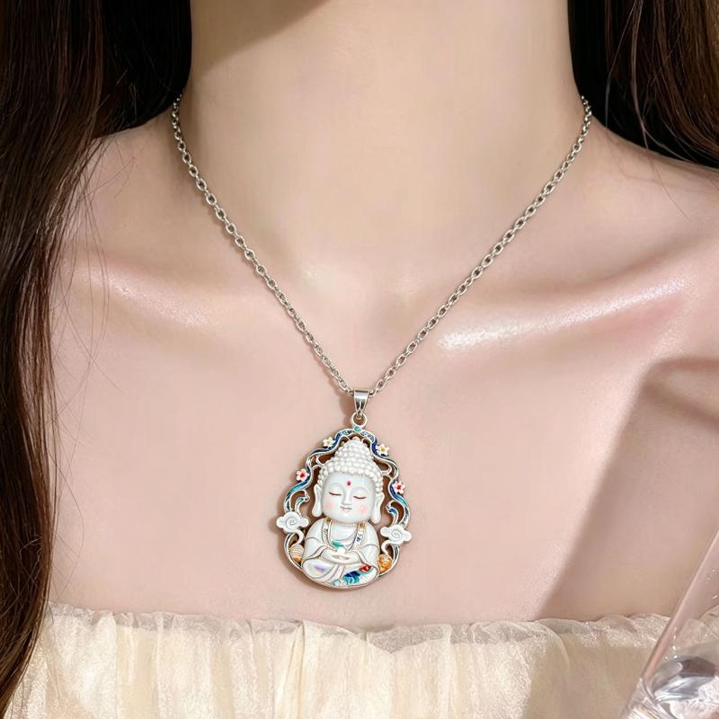 Nine Tailed Fox Enamel Pendant Necklace Colorful Hand-Painted Chinese Mythology Jewelry for Women Thanksgiving Gift