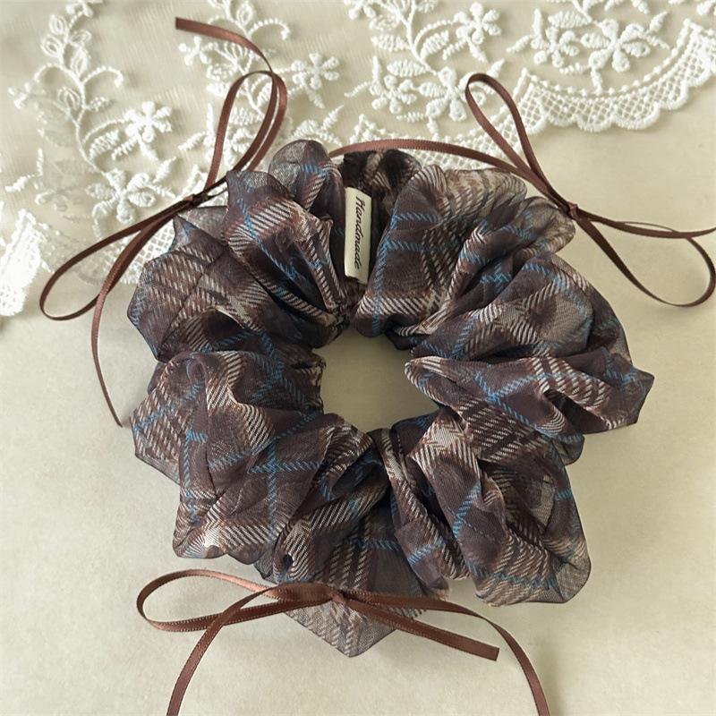 Sheer Gingham Scrunchies With Thin Ribbons Transparent Plaid Hair Ties Fairy Style Light Weight Hair Rope For Summer
