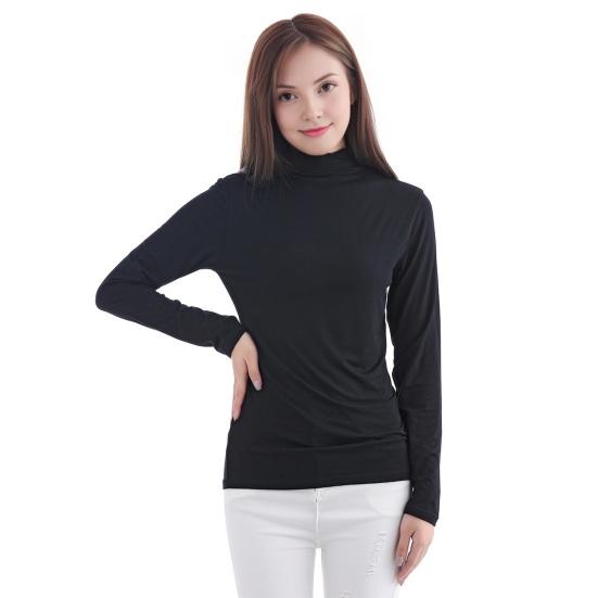 Women Tops Modal Long Sleeve Turtle Neck Solid Color Base Shirt Figure-flattering Women Shirt Daily Wear