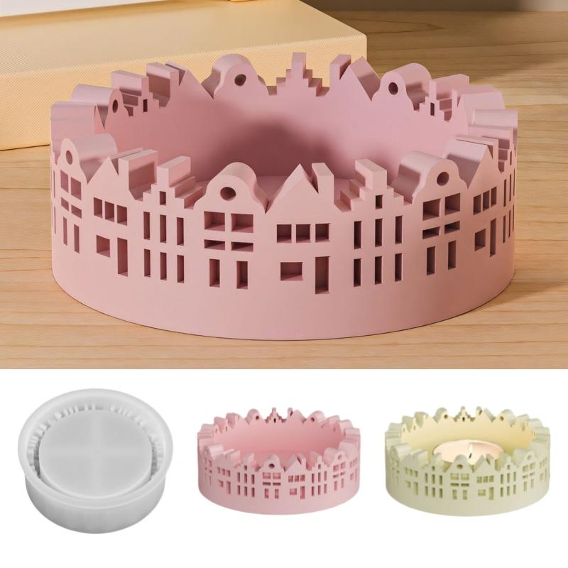 Ring Hollowed House Ashtray Silicone Mold Creative Jewelry Candy Storage Box Concrete Plaster Resin Molds Home Desktop Ornaments