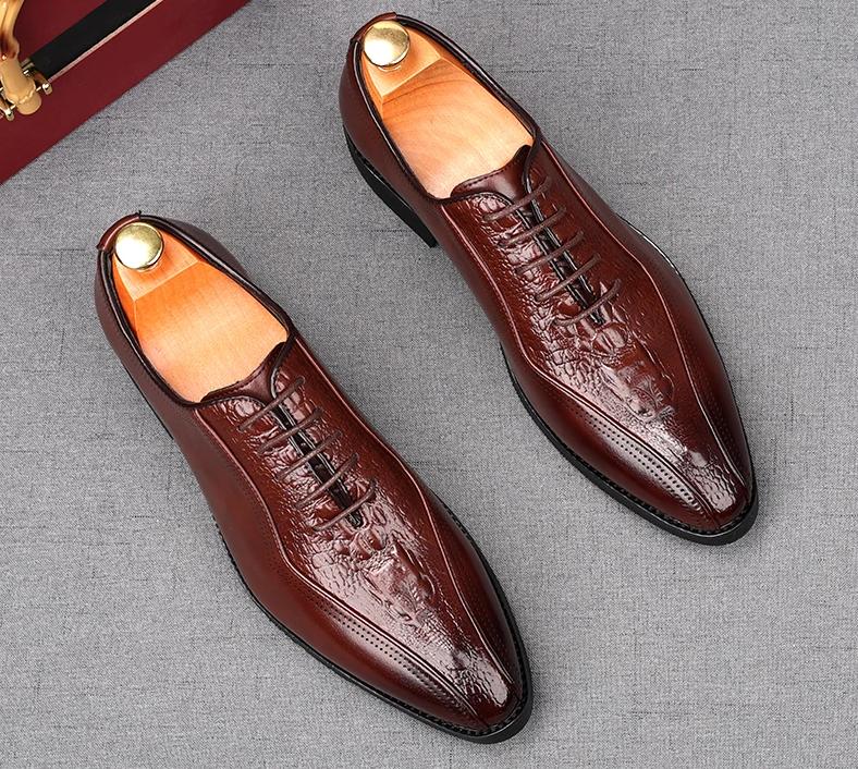 Fashion Fashion Men's Black Pointed Lace Up Patent Leather Oxfords Flats Casual Shoes Male Homecoming Wedding Dress Zapatillas Hombre