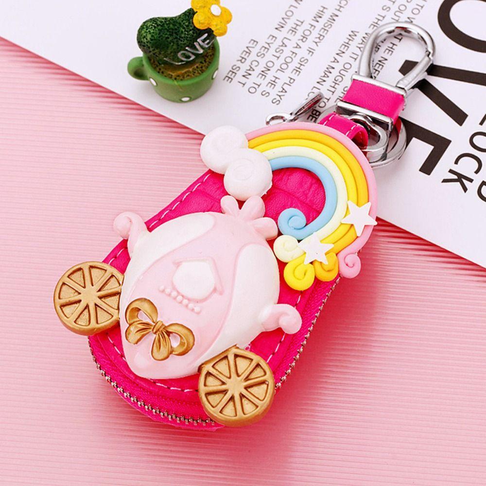 Cute Cartoon Princess Car Key Bag PU Leather Key Protective Case Car General Key Case Female