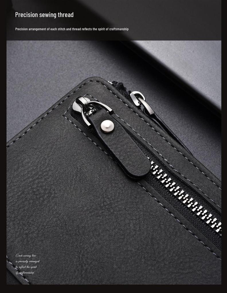 Men's Large Capacity Multifunctional Zipper Wallet with Multiple Card Slots and Coin Purse