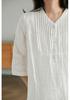 2024 Summer Artistic Loose Patchwork Cotton Linen V-Neck Mid-Length Dress with Five-Point Sleeves