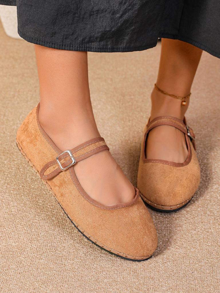 Fashion Elegant Suede Mary Jane Flats Shoes Women Black Buckle Strap Shallow Casual Ballet Shoes Ladies Spring Autumn Canvas Loafers