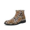 Men’s Leopard Print Boots Dress Formal Leather Boots Pointed Toe Shoes Tuxedo Wedding Shoes Plus Size