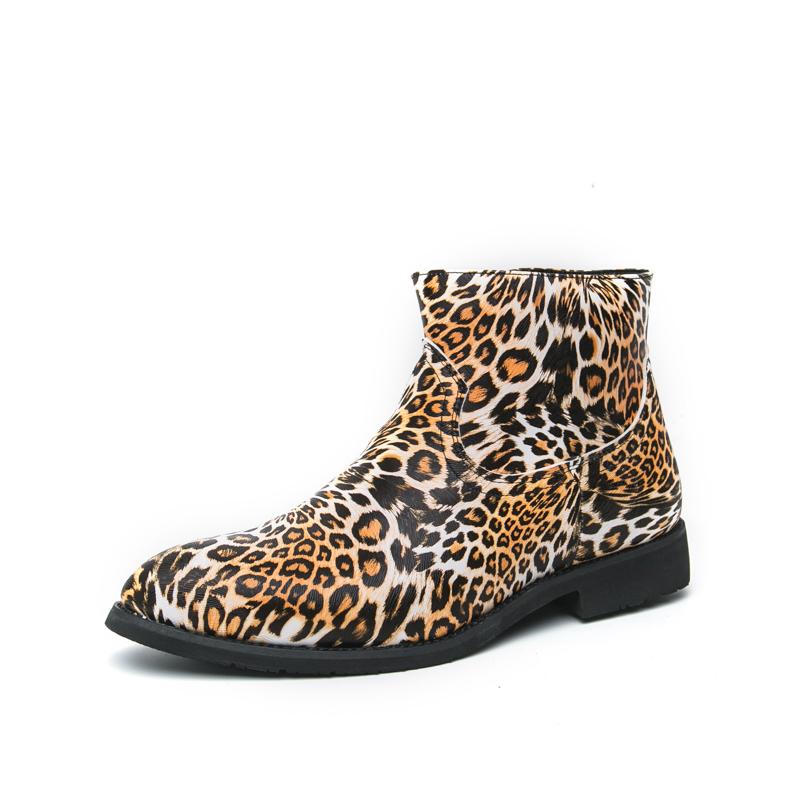 Men’s Leopard Print Boots Dress Formal Leather Boots Pointed Toe Shoes Tuxedo Wedding Shoes Plus Size