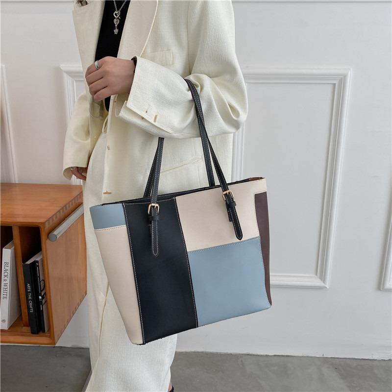Fashion splicing candy color women's bag new soft surface casual shoulder bag simple hand bag
