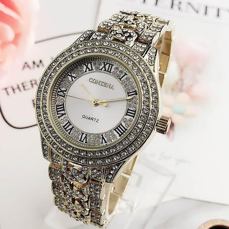 New Women's Roman Diamond Watch Casual Designer Stainless Steel Rhinestone Ladies Dress Watch Simple Elegant Gfit Montre Femme