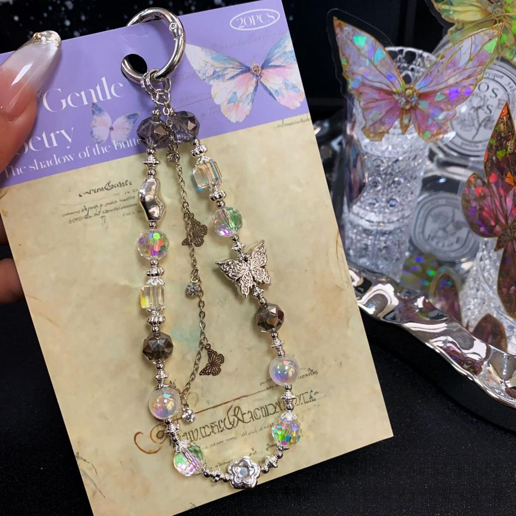 Crystal Beaded Butterfly Phone Chain for Women High-Value Phone Strap Ins Style Bag USB Keychain Accessories