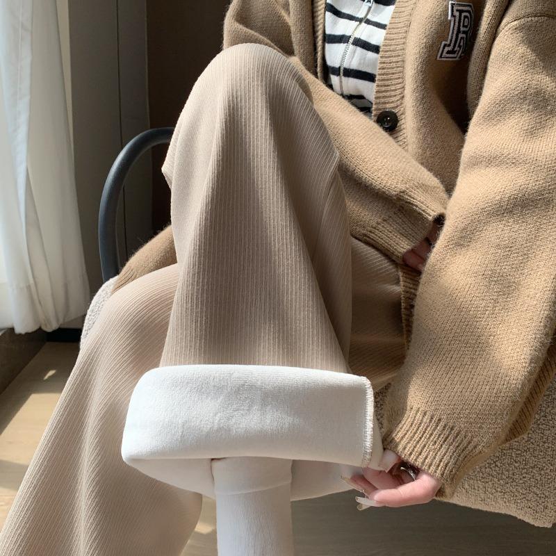 White glutinous rice pants women's new autumn and winter velvet drape narrow version straight tube small cashmere wide-leg pants