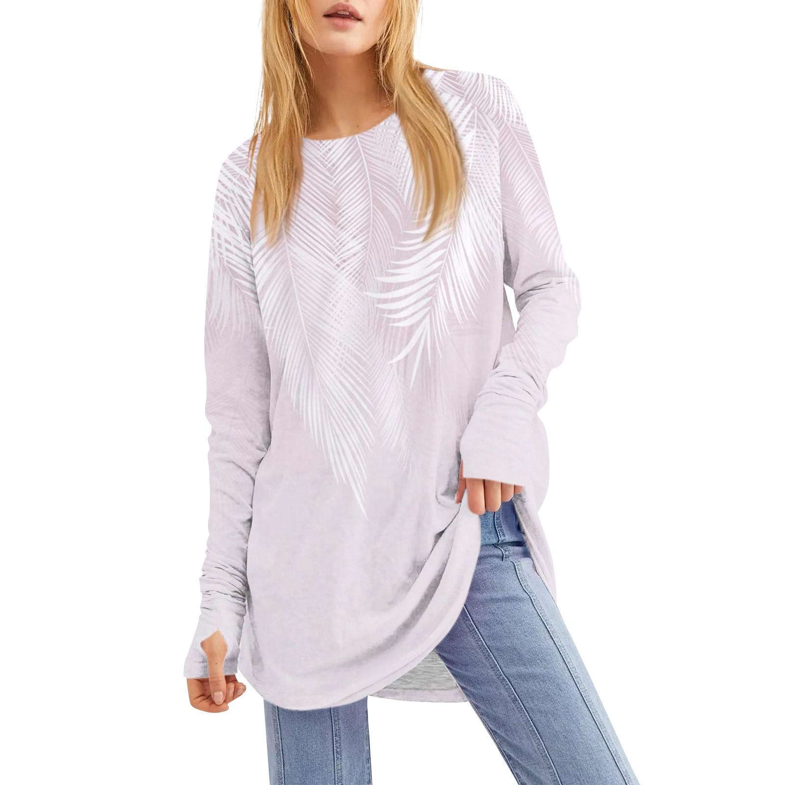 

Жіноча вільна футболка з круглим вирізом і довгими рукавами середньої довжини з принтом і круглим вирізом XXL