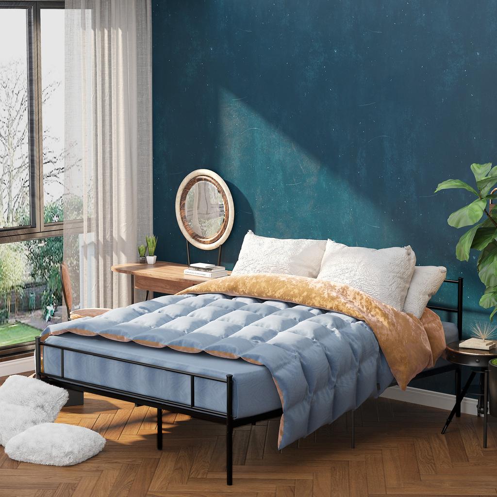 Double Bed Frame in Steel 160x200cm with Slats, Headboard and Footboard - Black
