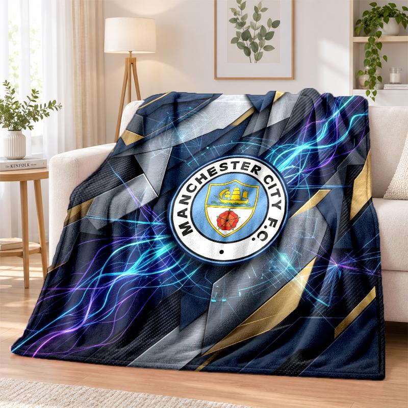 Manchester City Printed Flannel Blanket Warm Comfort Bed Throw For Indoor Home Decoration